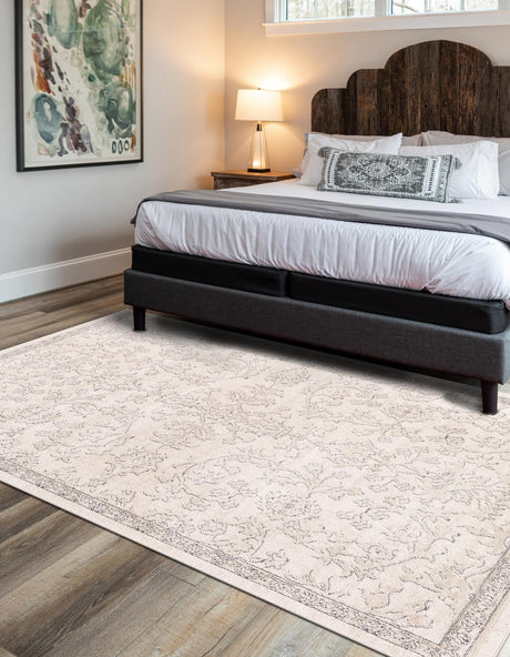 Ivory 9' x 12' Portland Rectangle Area Rug 85% Polypropylene & 15% Polyester Vintage Distressed Traditional Carpet for Home Decor for Sale at Rug Engine