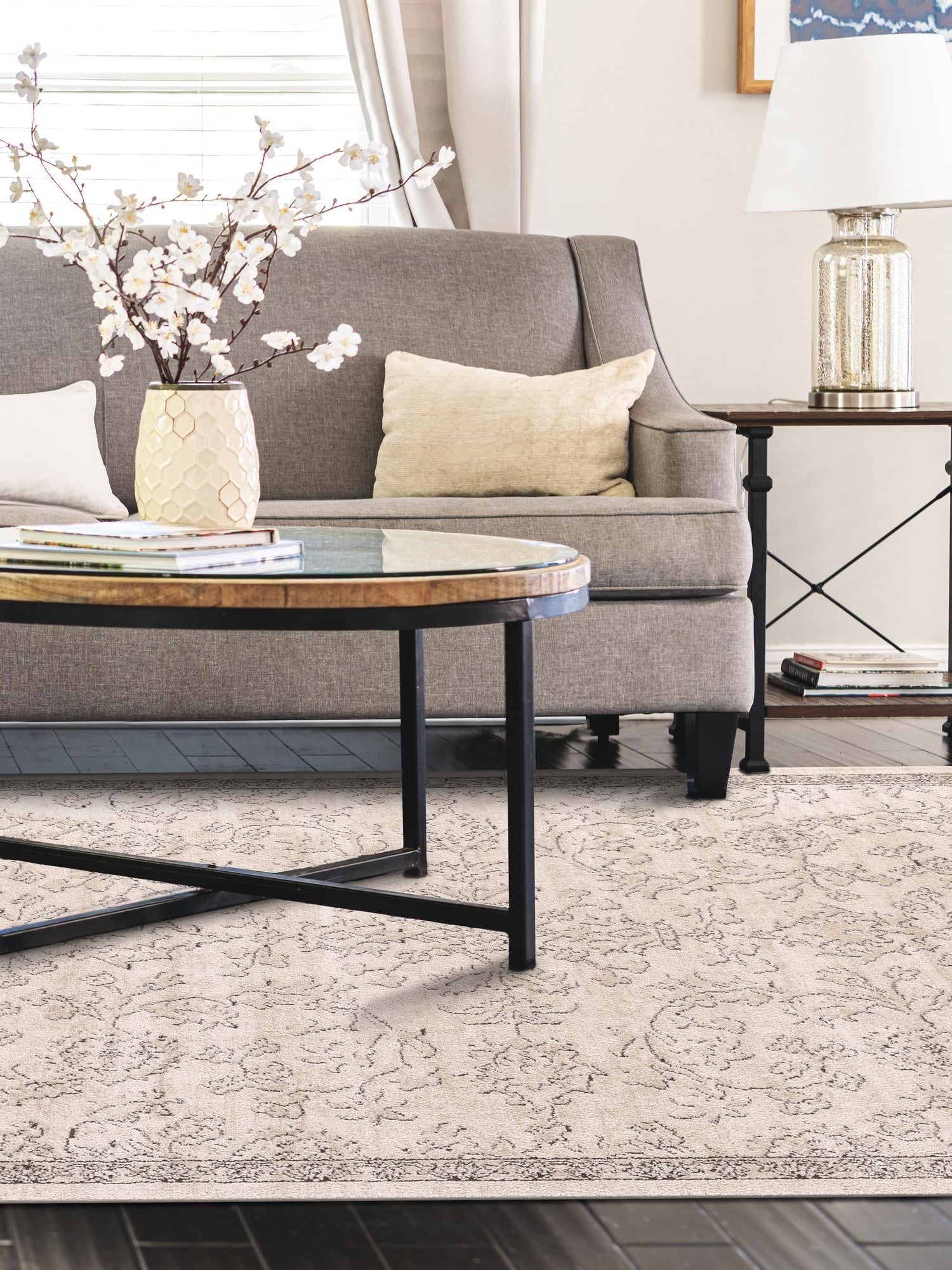 Ivory 7' 10 x 10' Portland Rectangle Area Rug 85% Polypropylene & 15% Polyester Vintage Distressed Traditional Carpet for Home Decor for Sale at Rug Engine