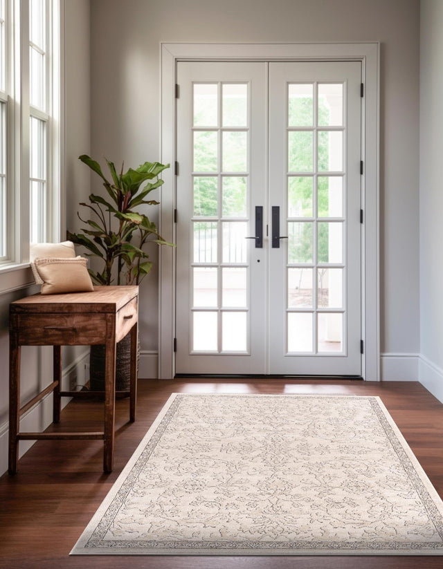 Ivory 6' 1 x 9' Portland Rectangle Area Rug 85% Polypropylene & 15% Polyester Vintage Distressed Traditional Carpet for Home Decor for Sale at Rug Engine