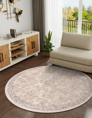 Ivory 7' 1 x 7' 1 Portland Round Area Rug 85% Polypropylene & 15% Polyester Vintage Distressed Traditional Carpet for Home Decor for Sale at Rug Engine