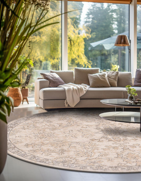 Ivory 5' 3 x 5' 3 Portland Round Area Rug 85% Polypropylene & 15% Polyester Vintage Distressed Traditional Carpet for Home Decor for Sale at Rug Engine
