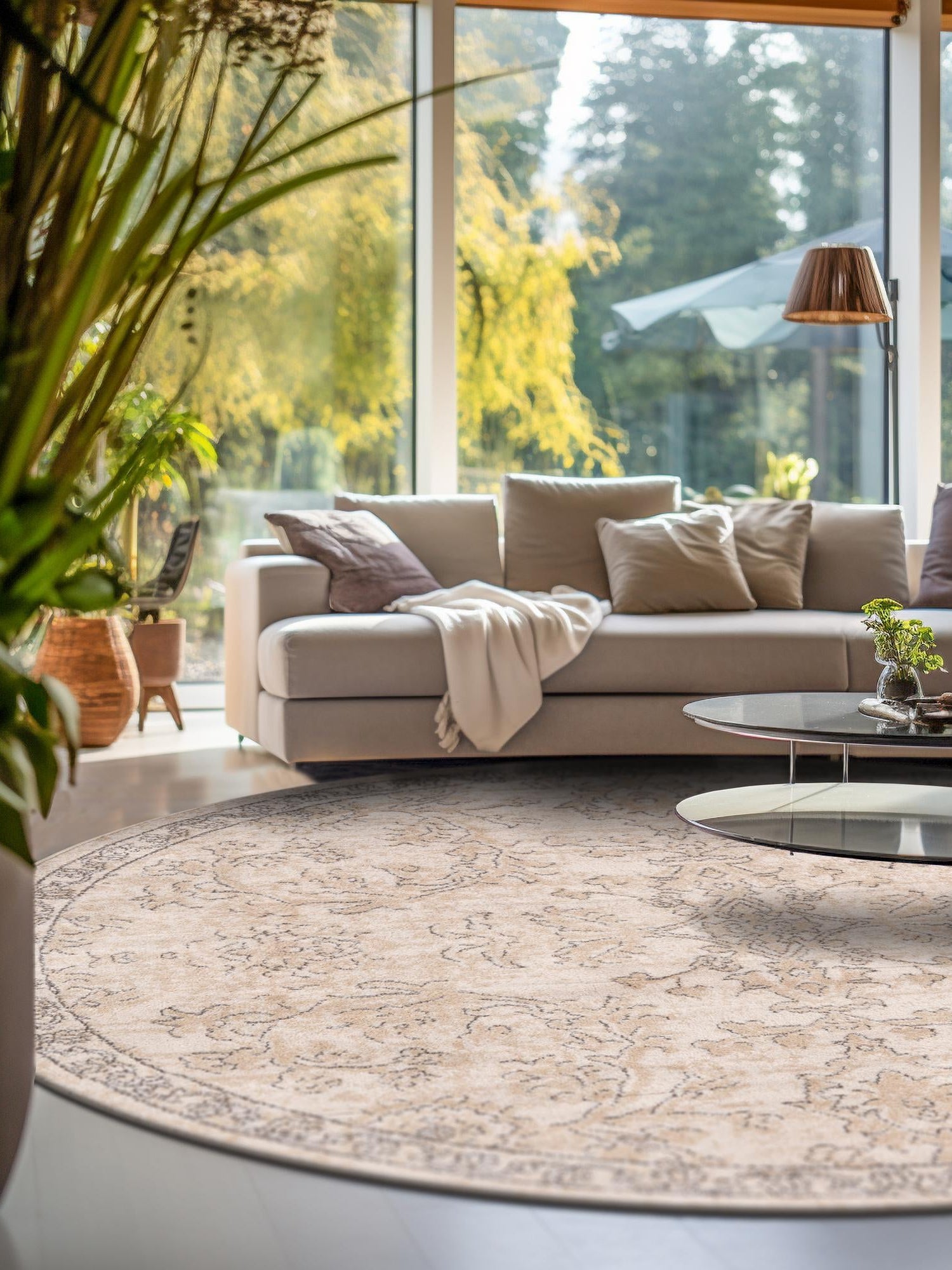 Ivory 7' 1 x 7' 1 Portland Round Area Rug 85% Polypropylene & 15% Polyester Vintage Distressed Traditional Carpet for Home Decor for Sale at Rug Engine