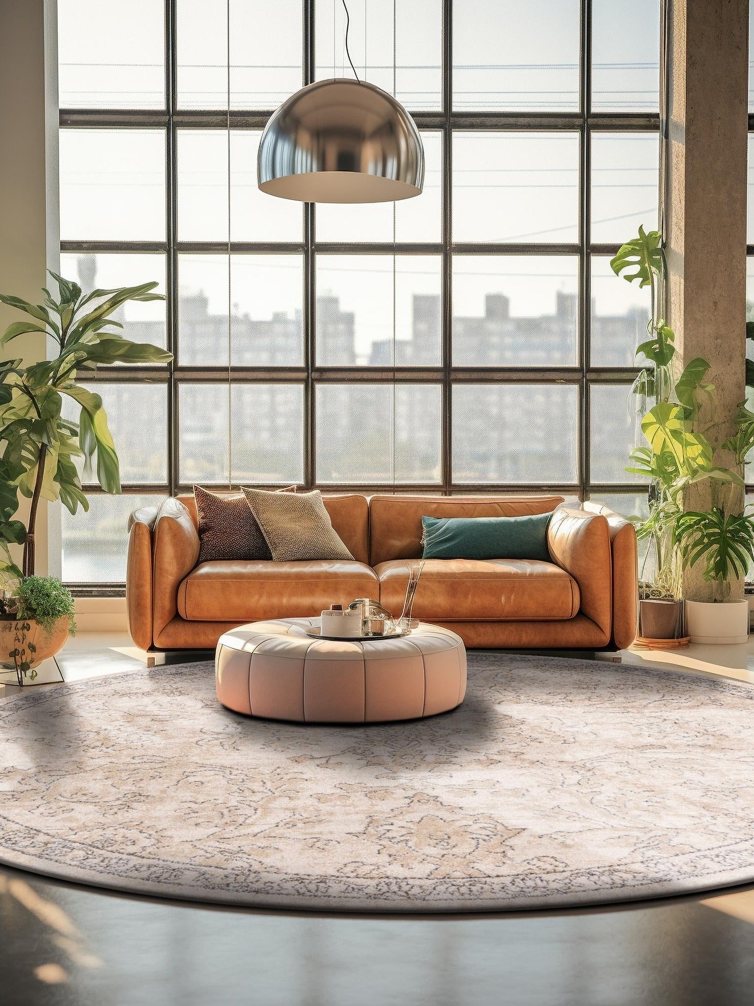 Ivory 3' 1 x 3' 1 Portland Round Area Rug 85% Polypropylene & 15% Polyester Vintage Distressed Traditional Carpet for Home Decor for Sale at Rug Engine