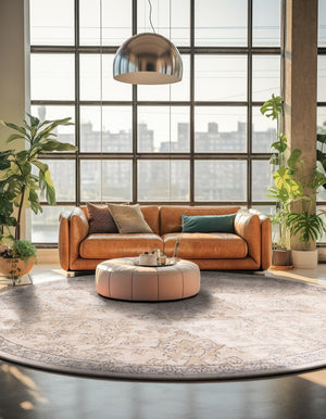 Ivory 7' 1 x 7' 1 Portland Round Area Rug 85% Polypropylene & 15% Polyester Vintage Distressed Traditional Carpet for Home Decor for Sale at Rug Engine