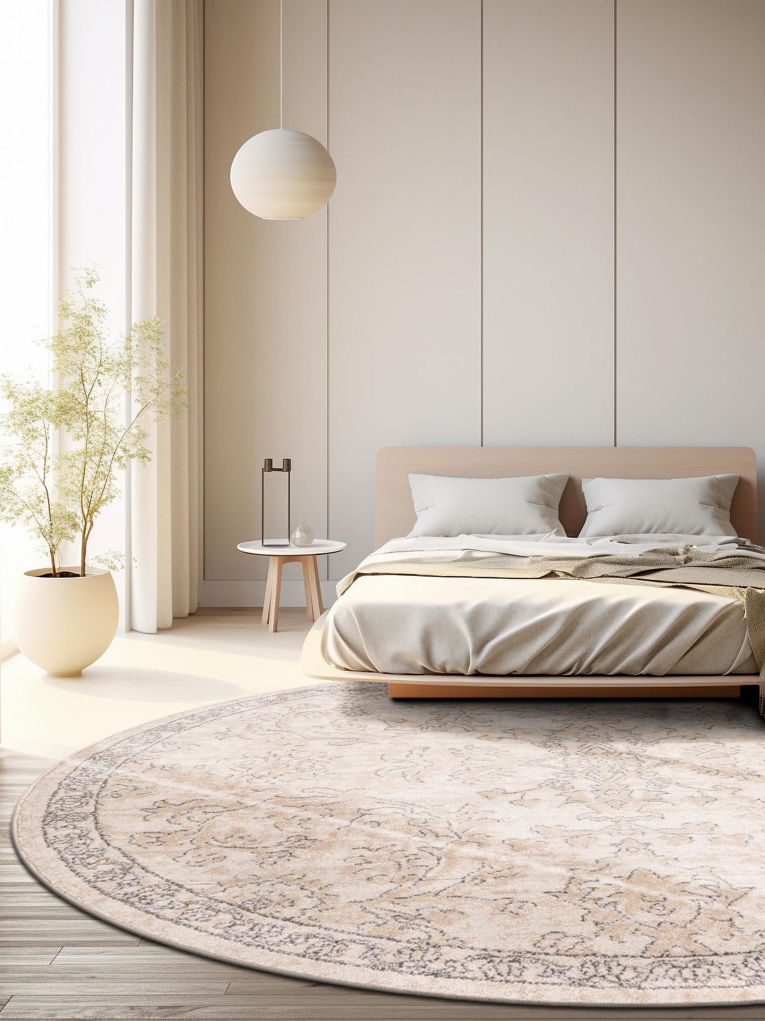 Ivory 3' 1 x 3' 1 Portland Round Area Rug 85% Polypropylene & 15% Polyester Vintage Distressed Traditional Carpet for Home Decor for Sale at Rug Engine