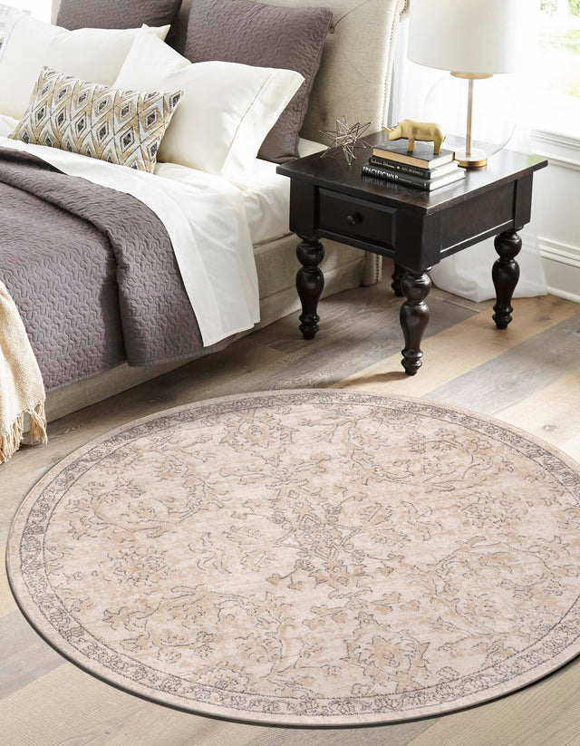 Ivory 5' 3 x 5' 3 Portland Round Area Rug 85% Polypropylene & 15% Polyester Vintage Distressed Traditional Carpet for Home Decor for Sale at Rug Engine