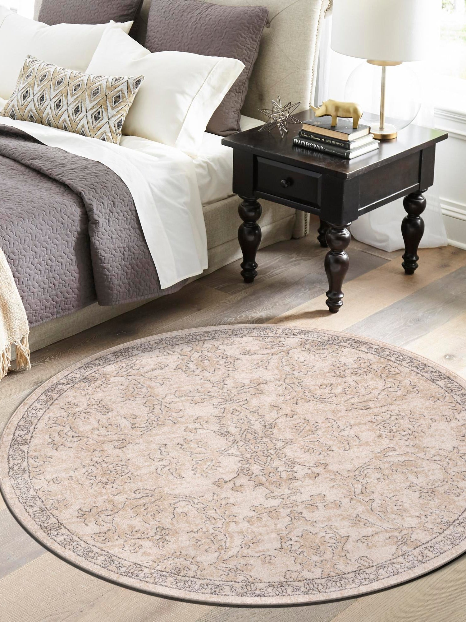 Ivory 3' 1 x 3' 1 Portland Round Area Rug 85% Polypropylene & 15% Polyester Vintage Distressed Traditional Carpet for Home Decor for Sale at Rug Engine