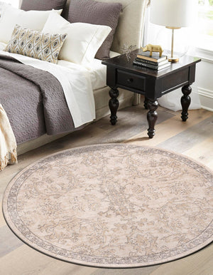 Ivory 7' 1 x 7' 1 Portland Round Area Rug 85% Polypropylene & 15% Polyester Vintage Distressed Traditional Carpet for Home Decor for Sale at Rug Engine