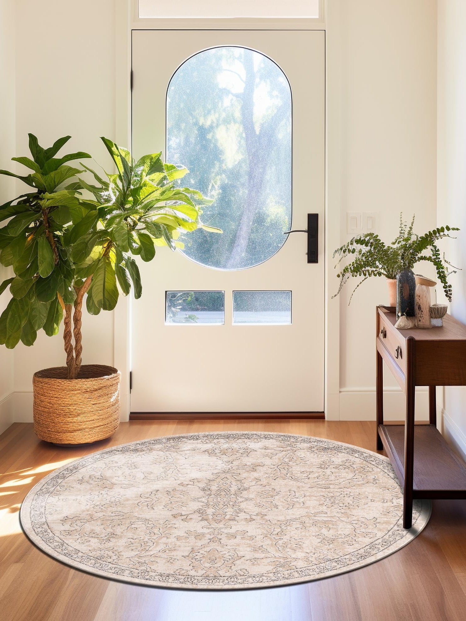 Ivory 3' 1 x 3' 1 Portland Round Area Rug 85% Polypropylene & 15% Polyester Vintage Distressed Traditional Carpet for Home Decor for Sale at Rug Engine