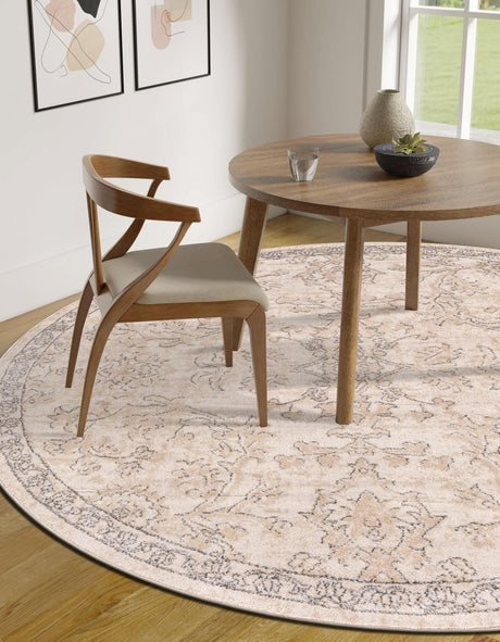 Ivory 7' 1 x 7' 1 Portland Round Area Rug 85% Polypropylene & 15% Polyester Vintage Distressed Traditional Carpet for Home Decor for Sale at Rug Engine