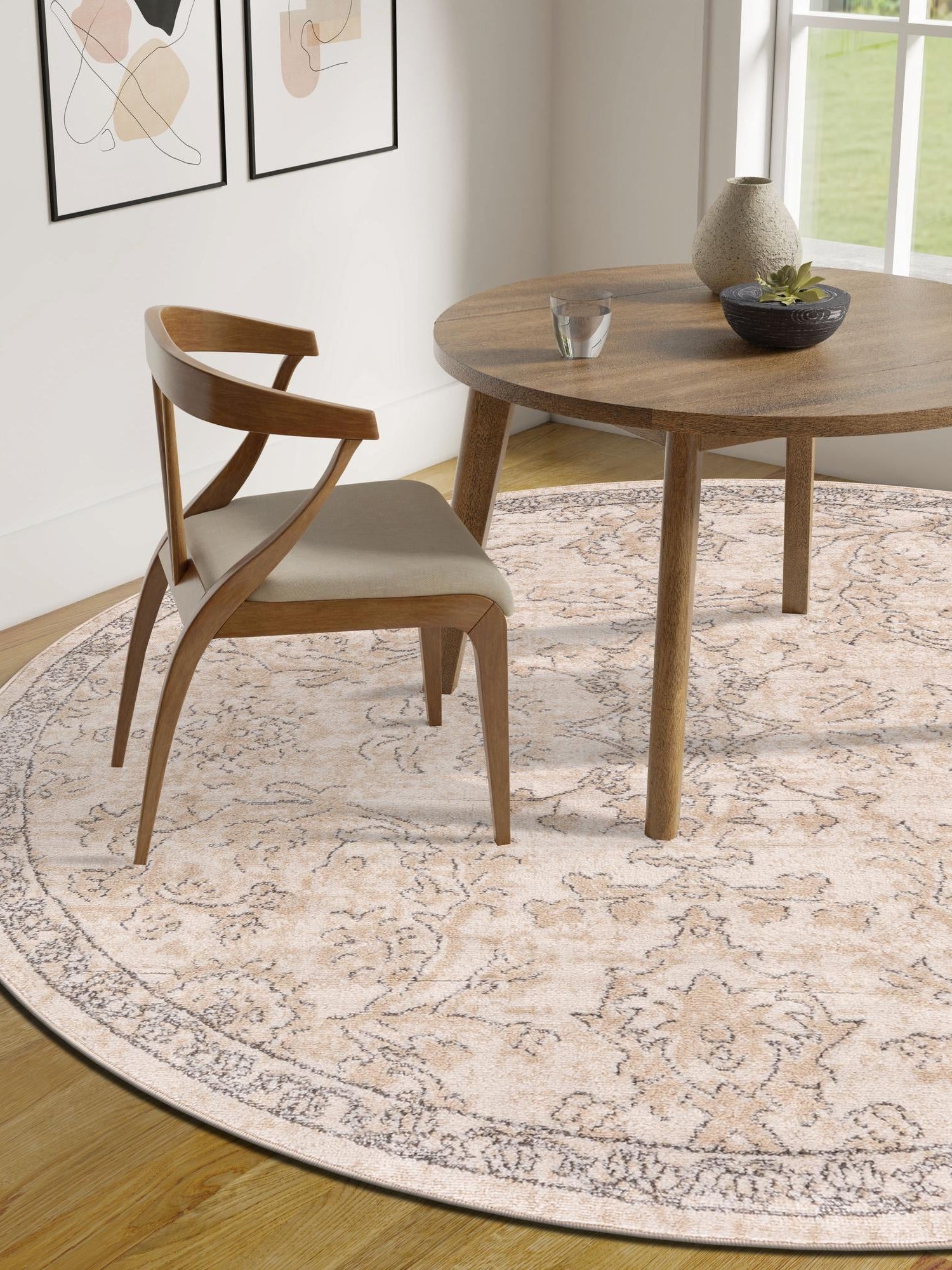 Ivory 3' 1 x 3' 1 Portland Round Area Rug 85% Polypropylene & 15% Polyester Vintage Distressed Traditional Carpet for Home Decor for Sale at Rug Engine