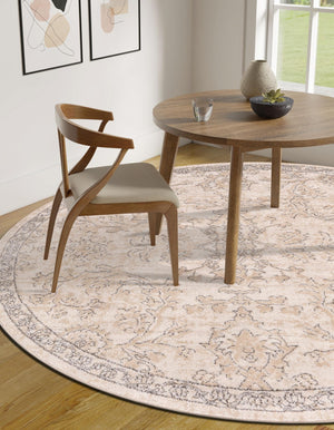 Ivory 3' 1 x 3' 1 Portland Round Area Rug 85% Polypropylene & 15% Polyester Vintage Distressed Traditional Carpet for Home Decor for Sale at Rug Engine