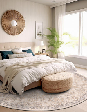 Ivory 3' 1 x 3' 1 Portland Round Area Rug 85% Polypropylene & 15% Polyester Vintage Distressed Traditional Carpet for Home Decor for Sale at Rug Engine