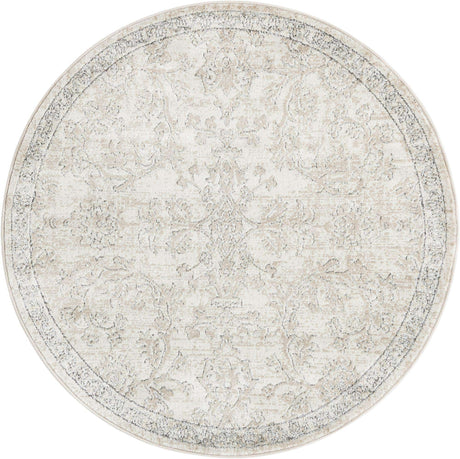 Ivory 5' 3 x 5' 3 Portland Round Area Rug 85% Polypropylene & 15% Polyester Vintage Distressed Traditional Carpet for Home Decor for Sale at Rug Engine