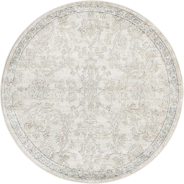 Ivory 5' 3 x 5' 3 Portland Round Area Rug 85% Polypropylene & 15% Polyester Vintage Distressed Traditional Carpet for Home Decor for Sale at Rug Engine