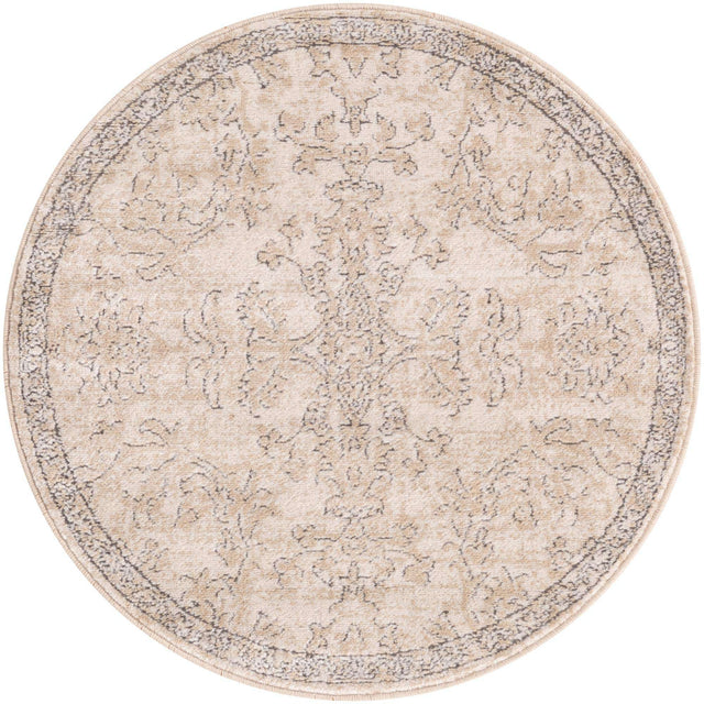 Ivory 3' 1 x 3' 1 Portland Round Area Rug 85% Polypropylene & 15% Polyester Vintage Distressed Traditional Carpet for Home Decor for Sale at Rug Engine