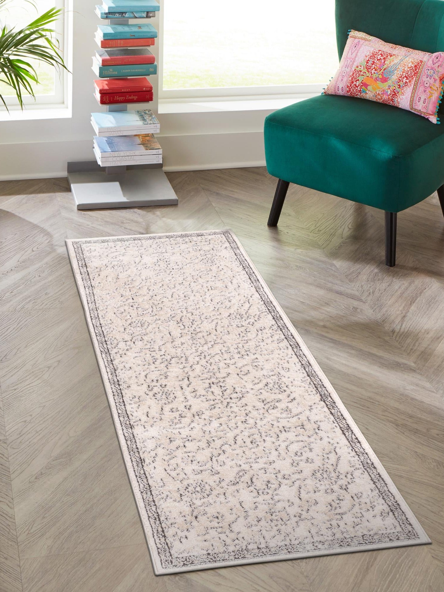 Ivory 2' x 6' 1 Portland Runner Area Rug 85% Polypropylene & 15% Polyester Vintage Distressed Traditional Carpet for Home Decor for Sale at Rug Engine