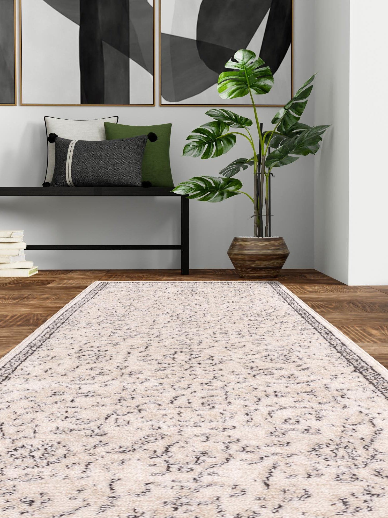Ivory 2' x 6' 1 Portland Runner Area Rug 85% Polypropylene & 15% Polyester Vintage Distressed Traditional Carpet for Home Decor for Sale at Rug Engine