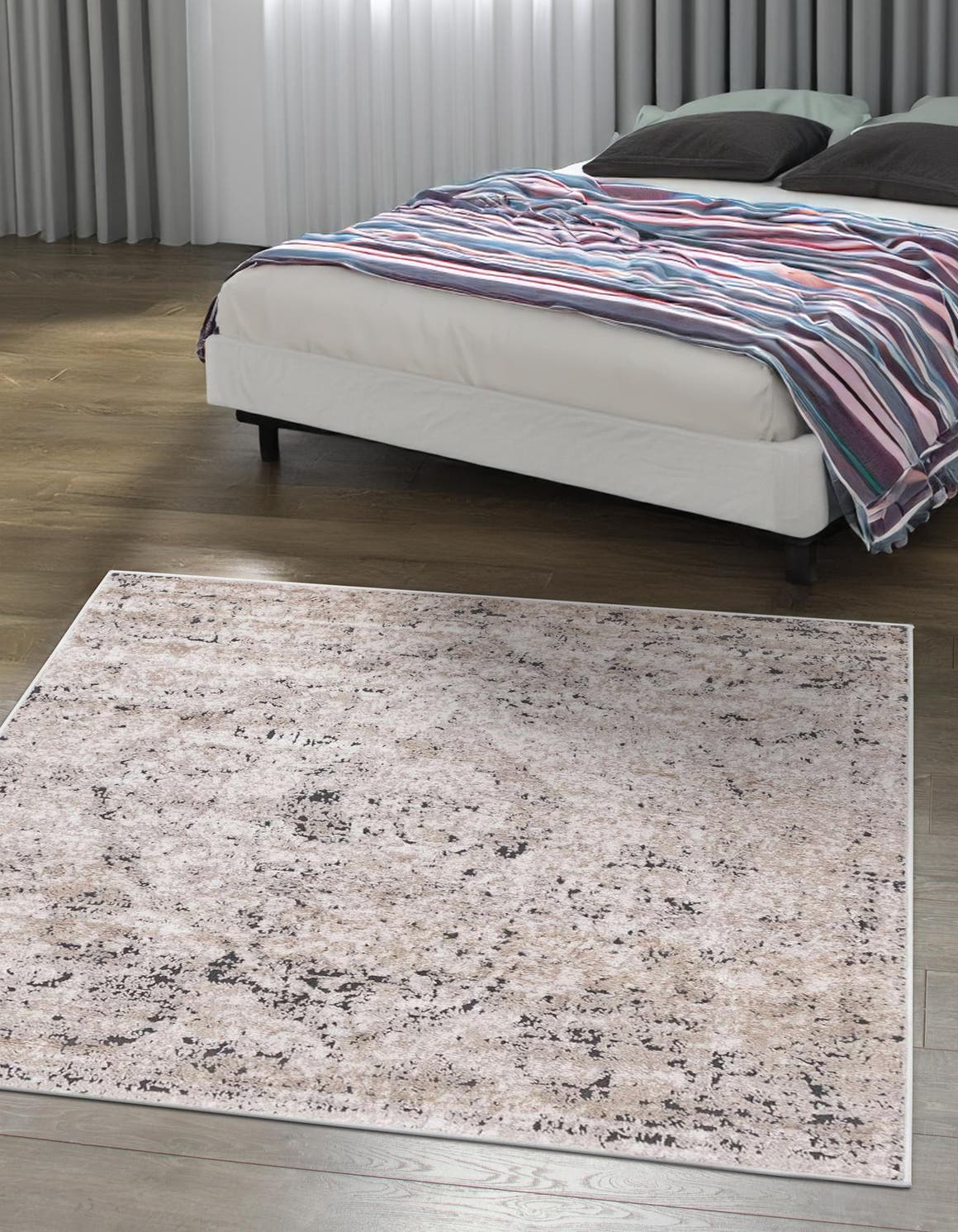 Beige 6' 1 x 6' 1 Portland Square Area Rug 85% Polypropylene & 15% Polyester Vintage Distressed Traditional Carpet for Home Decor for Sale at Rug Engine