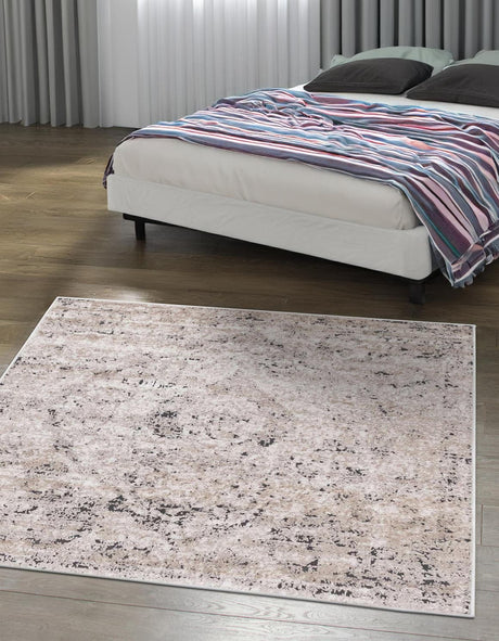 Beige 6' 1 x 6' 1 Portland Square Area Rug 85% Polypropylene & 15% Polyester Vintage Distressed Traditional Carpet for Home Decor for Sale at Rug Engine