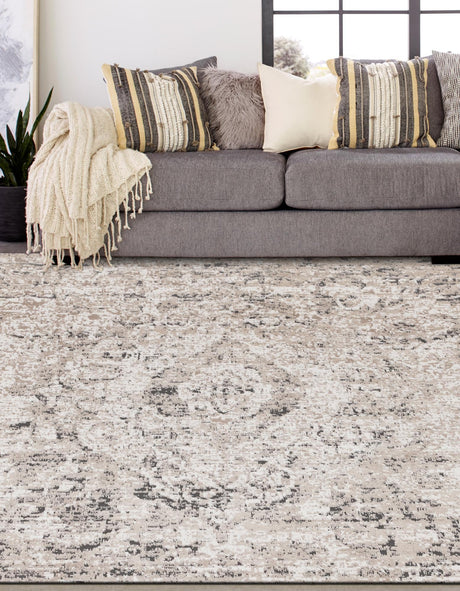 Beige 5' 3 x 5' 3 Portland Square Area Rug 85% Polypropylene & 15% Polyester Vintage Distressed Traditional Carpet for Home Decor for Sale at Rug Engine