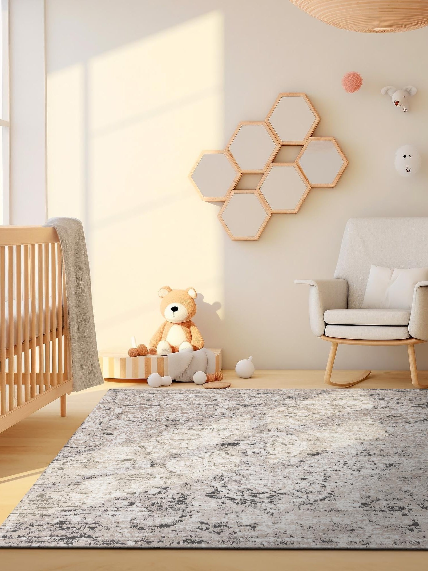 Beige 4' 1 x 4' 1 Portland Square Area Rug 85% Polypropylene & 15% Polyester Vintage Distressed Traditional Carpet for Home Decor for Sale at Rug Engine