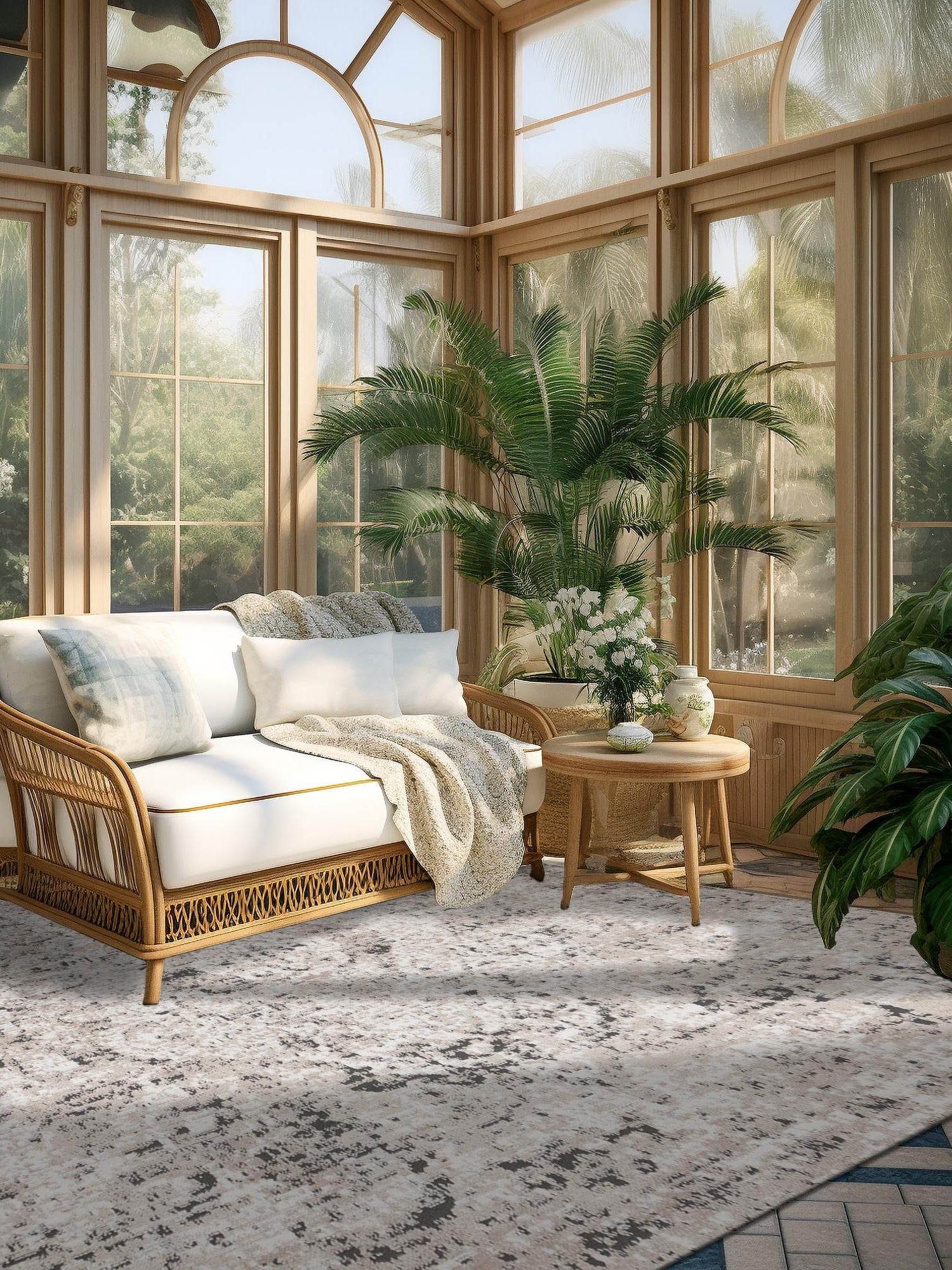 Beige 10' x 10' Portland Square Area Rug 85% Polypropylene & 15% Polyester Vintage Distressed Traditional Carpet for Home Decor for Sale at Rug Engine