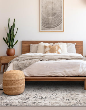 Beige 5' 3 x 5' 3 Portland Square Area Rug 85% Polypropylene & 15% Polyester Vintage Distressed Traditional Carpet for Home Decor for Sale at Rug Engine