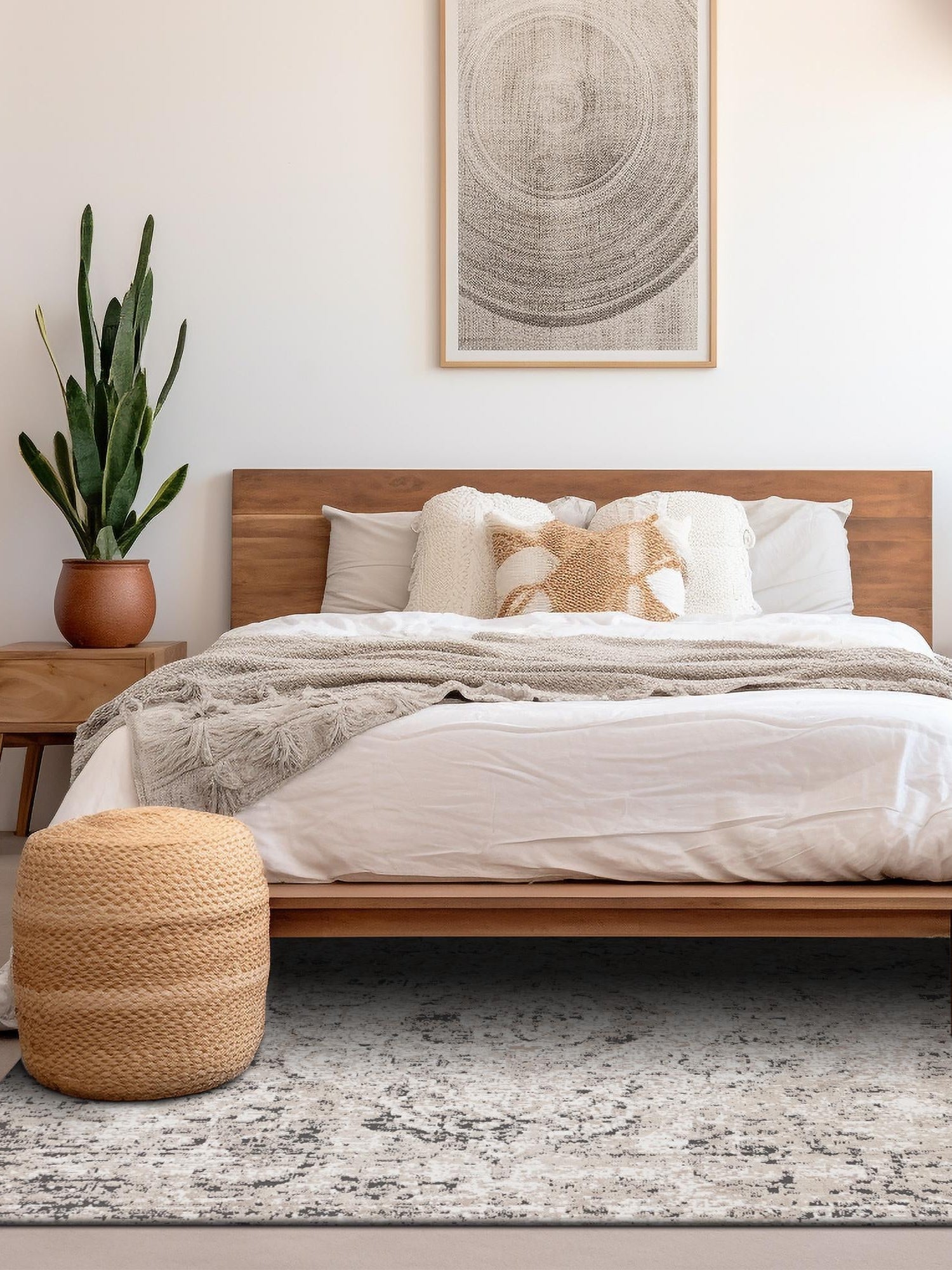 Beige 4' 1 x 4' 1 Portland Square Area Rug 85% Polypropylene & 15% Polyester Vintage Distressed Traditional Carpet for Home Decor for Sale at Rug Engine