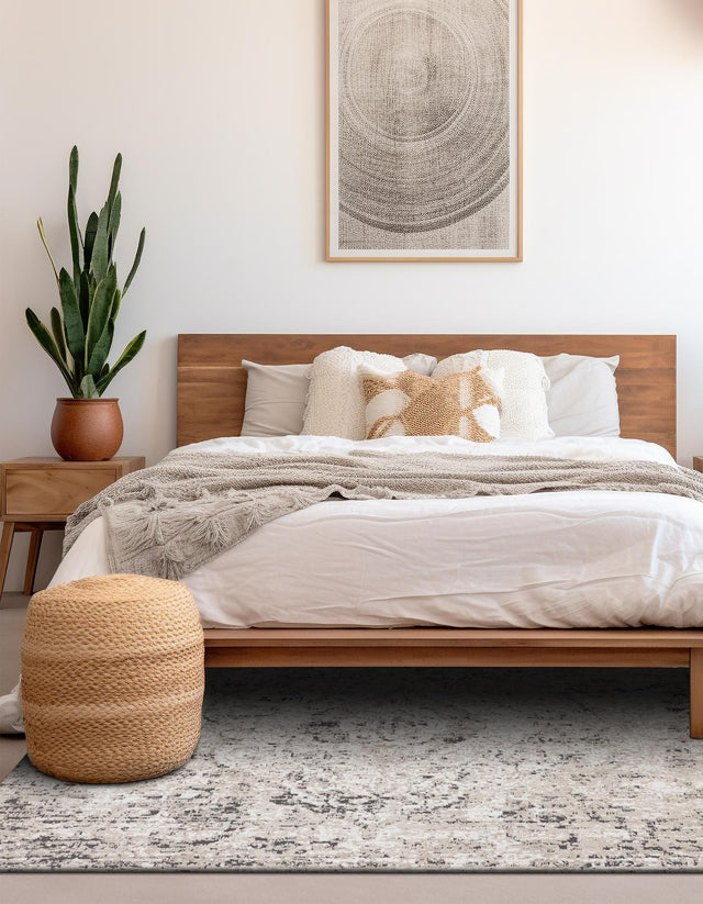 Beige 7' 10 x 7' 10 Portland Square Area Rug 85% Polypropylene & 15% Polyester Vintage Distressed Traditional Carpet for Home Decor for Sale at Rug Engine