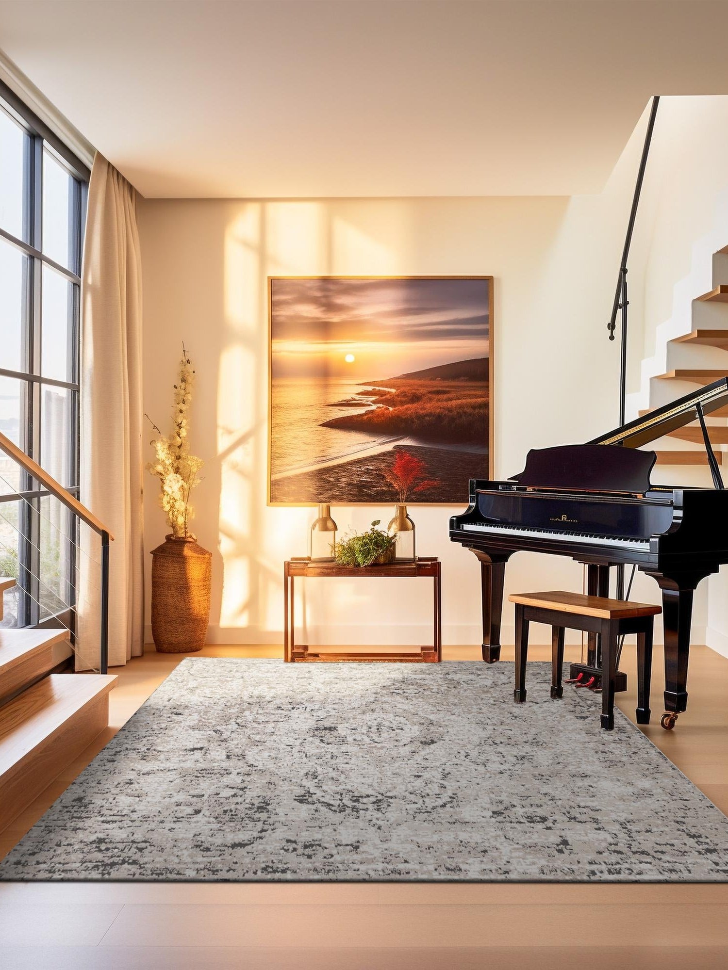 Beige 10' x 10' Portland Square Area Rug 85% Polypropylene & 15% Polyester Vintage Distressed Traditional Carpet for Home Decor for Sale at Rug Engine