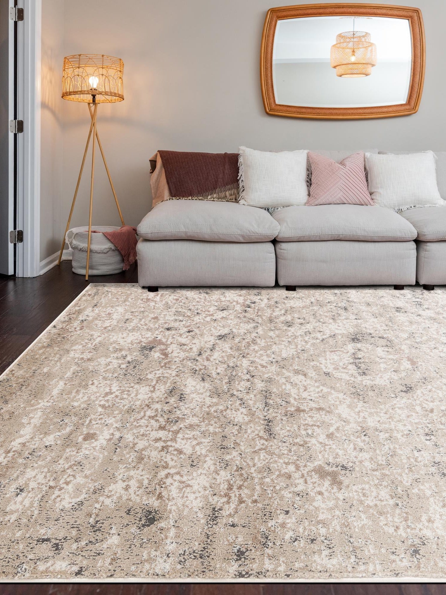 Beige 7' 1 x 10' Portland Rectangle Area Rug 85% Polypropylene & 15% Polyester Vintage Distressed Traditional Carpet for Home Decor for Sale at Rug Engine