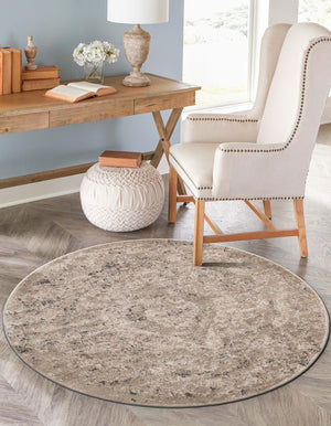 Beige 7' 10 x 7' 10 Portland Round Area Rug 85% Polypropylene & 15% Polyester Vintage Distressed Traditional Carpet for Home Decor for Sale at Rug Engine