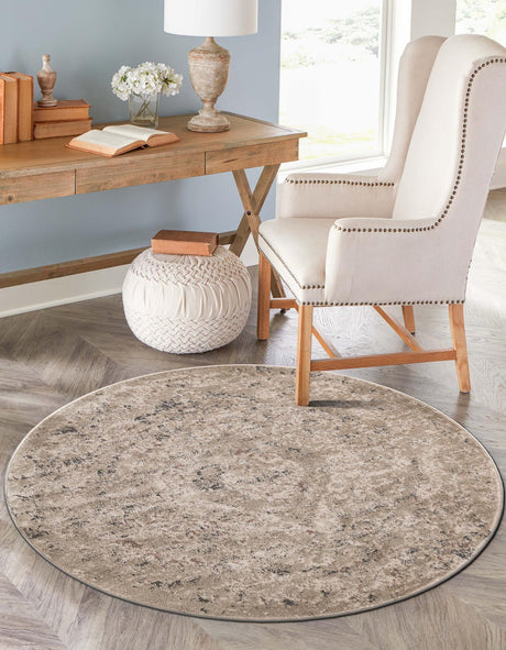 Beige 12' x 12' Portland Round Area Rug 85% Polypropylene & 15% Polyester Vintage Distressed Traditional Carpet for Home Decor for Sale at Rug Engine