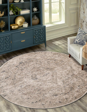 Beige 4' 1 x 4' 1 Portland Round Area Rug 85% Polypropylene & 15% Polyester Vintage Distressed Traditional Carpet for Home Decor for Sale at Rug Engine