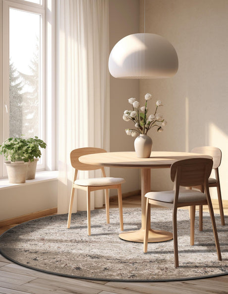 Beige 12' x 12' Portland Round Area Rug 85% Polypropylene & 15% Polyester Vintage Distressed Traditional Carpet for Home Decor for Sale at Rug Engine