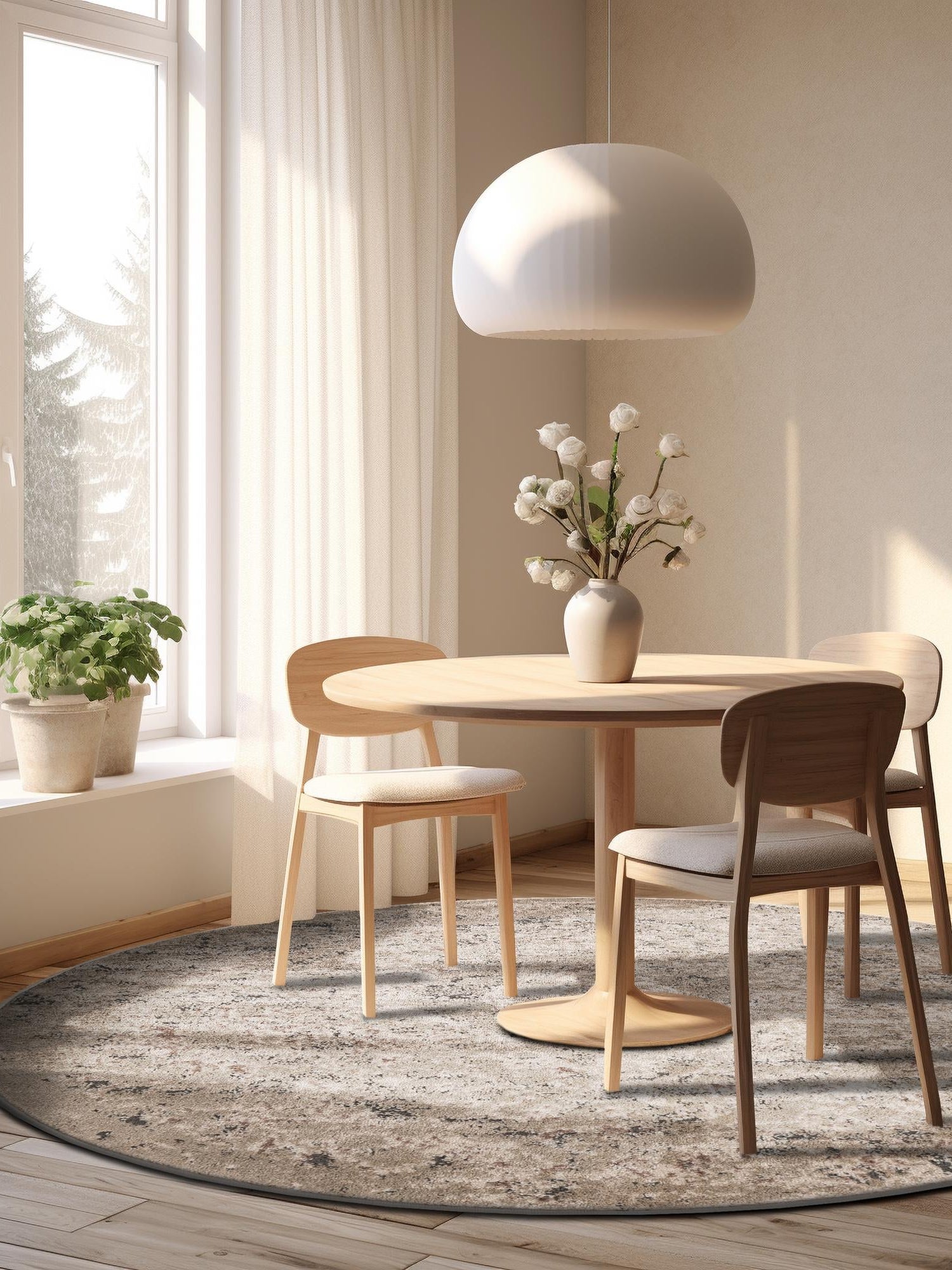 Beige 7' 10 x 7' 10 Portland Round Area Rug 85% Polypropylene & 15% Polyester Vintage Distressed Traditional Carpet for Home Decor for Sale at Rug Engine