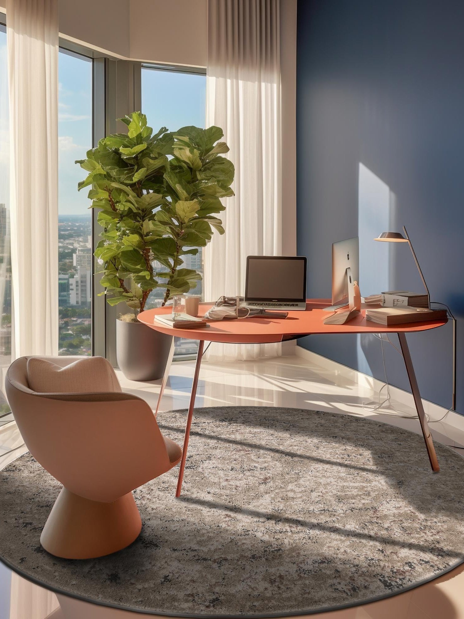 Beige 7' 1 x 7' 1 Portland Round Area Rug 85% Polypropylene & 15% Polyester Vintage Distressed Traditional Carpet for Home Decor for Sale at Rug Engine