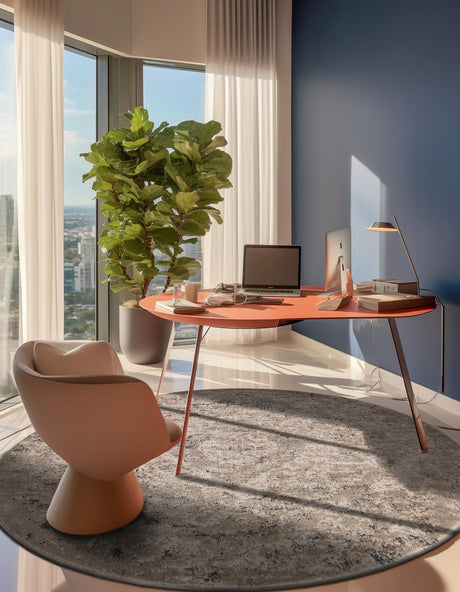 Beige 7' 1 x 7' 1 Portland Round Area Rug 85% Polypropylene & 15% Polyester Vintage Distressed Traditional Carpet for Home Decor for Sale at Rug Engine