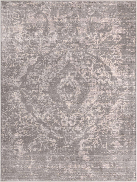 Gray 9' x 12' Portland Rectangle Area Rug 85% Polypropylene & 15% Polyester Vintage Distressed Traditional Carpet for Home Decor for Sale at Rug Engine