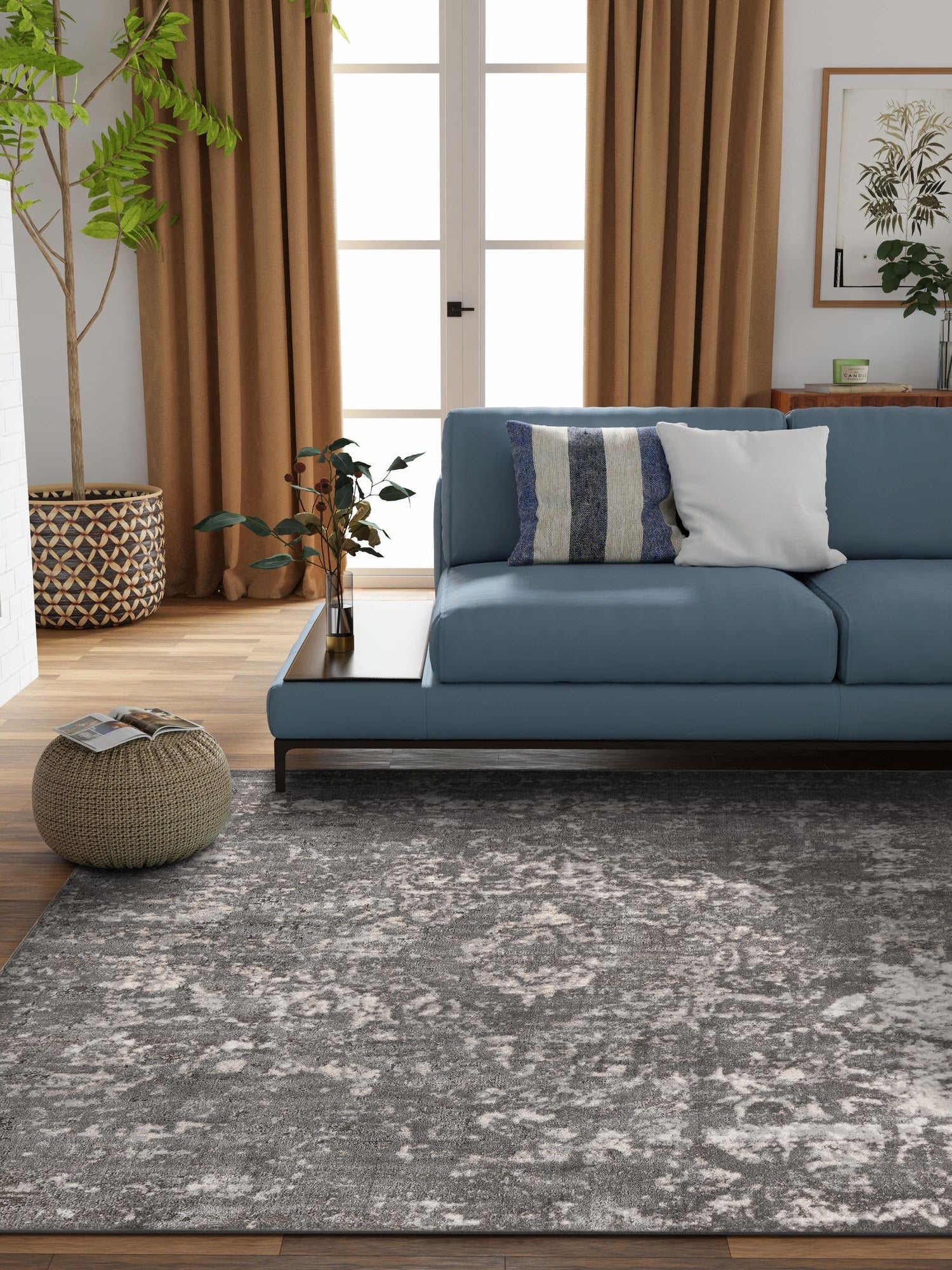 Gray 6' 1 x 6' 1 Portland Square Area Rug 85% Polypropylene & 15% Polyester Vintage Distressed Traditional Carpet for Home Decor for Sale at Rug Engine