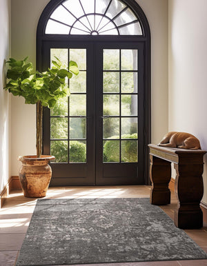 Gray 4' 1 x 4' 1 Portland Square Area Rug 85% Polypropylene & 15% Polyester Vintage Distressed Traditional Carpet for Home Decor for Sale at Rug Engine
