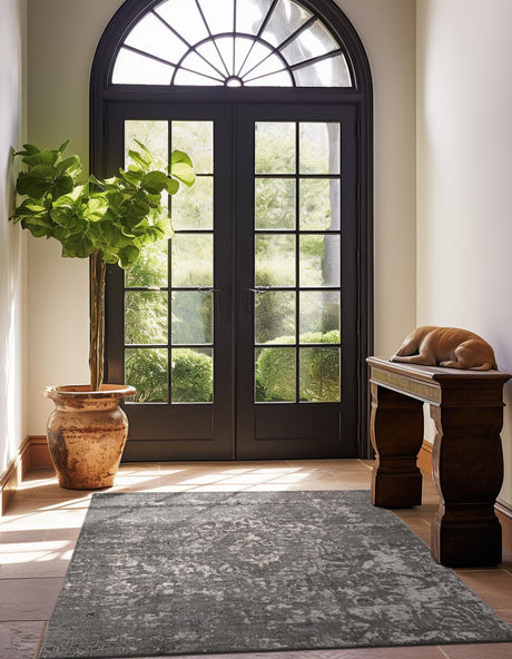 Gray 6' 1 x 6' 1 Portland Square Area Rug 85% Polypropylene & 15% Polyester Vintage Distressed Traditional Carpet for Home Decor for Sale at Rug Engine