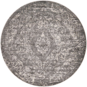 Gray 7' 1 x 7' 1 Portland Round Area Rug 85% Polypropylene & 15% Polyester Vintage Distressed Traditional Carpet for Home Decor for Sale at Rug Engine