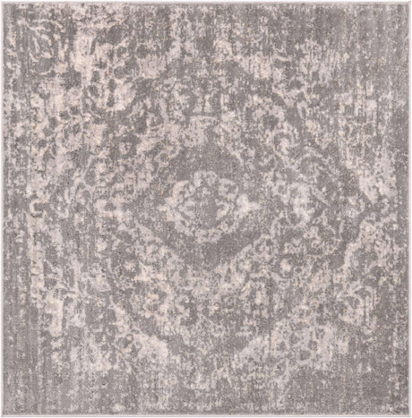 Gray 6' 1 x 6' 1 Portland Square Area Rug 85% Polypropylene & 15% Polyester Vintage Distressed Traditional Carpet for Home Decor for Sale at Rug Engine