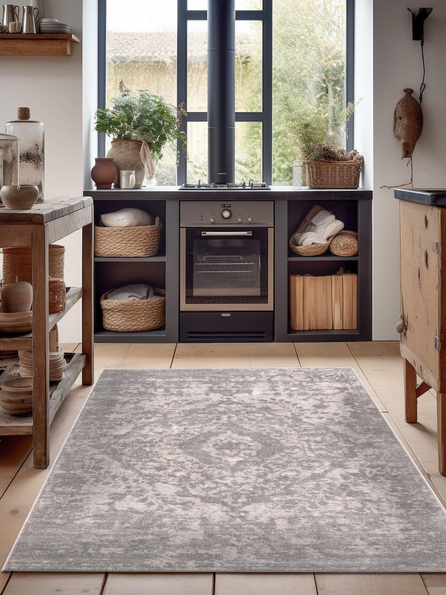 Gray 7' 10 x 10' Portland Rectangle Area Rug 85% Polypropylene & 15% Polyester Vintage Distressed Traditional Carpet for Home Decor for Sale at Rug Engine