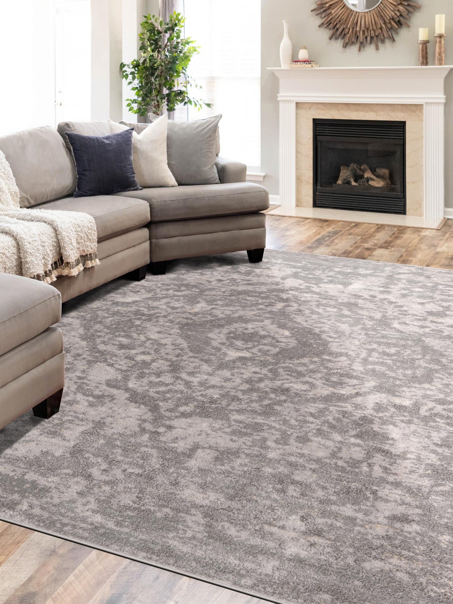 Gray 6' 1 x 9' Portland Rectangle Area Rug 85% Polypropylene & 15% Polyester Vintage Distressed Traditional Carpet for Home Decor for Sale at Rug Engine