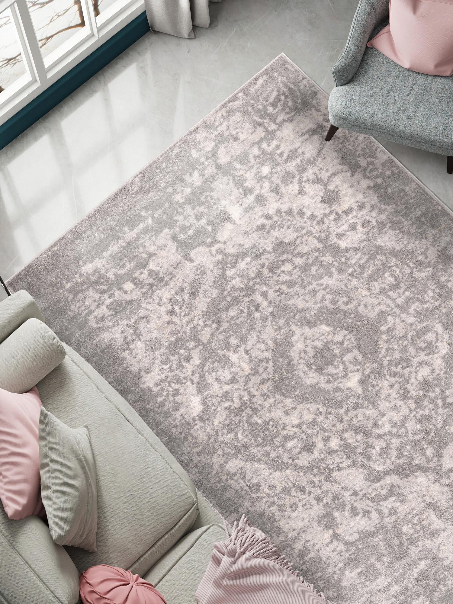 Gray 9' x 12' Portland Rectangle Area Rug 85% Polypropylene & 15% Polyester Vintage Distressed Traditional Carpet for Home Decor for Sale at Rug Engine