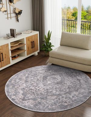 Gray 3' 1 x 3' 1 Portland Round Area Rug 85% Polypropylene & 15% Polyester Vintage Distressed Traditional Carpet for Home Decor for Sale at Rug Engine