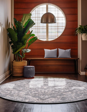Gray 3' 1 x 3' 1 Portland Round Area Rug 85% Polypropylene & 15% Polyester Vintage Distressed Traditional Carpet for Home Decor for Sale at Rug Engine